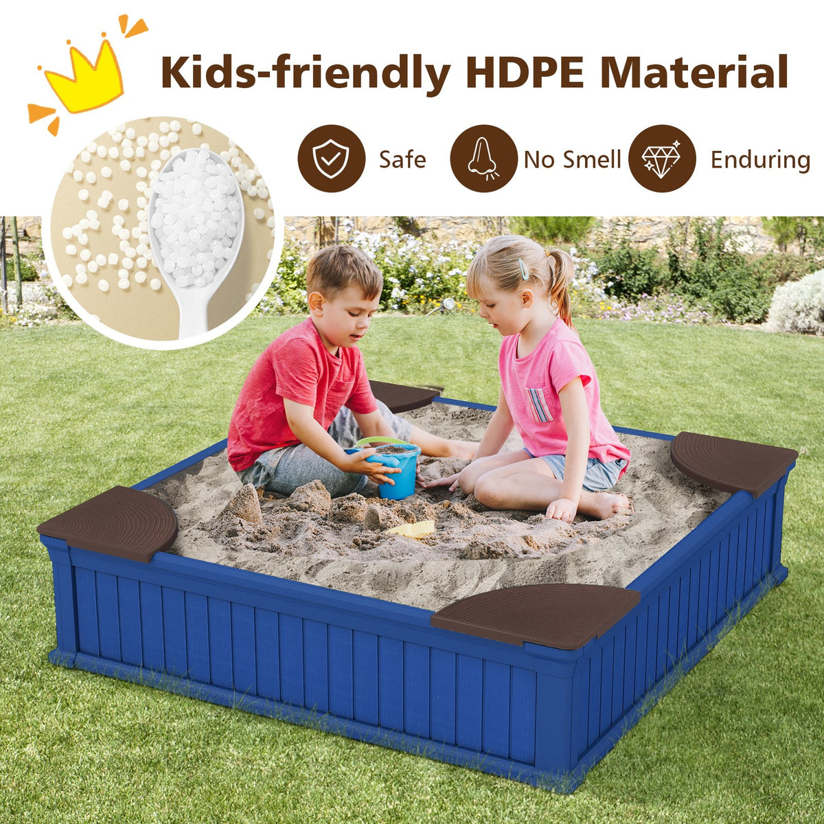 Kids Outdoor Sandbox with Oxford Cover and 4 Corner Seats-Navy view 9
