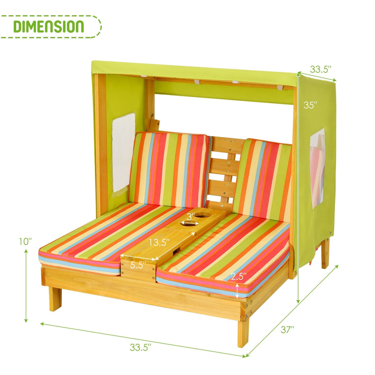 Kids Patio Lounge Chair with Cup Holders and Awning-Multicolor view 4