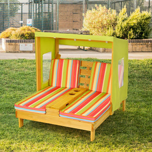 Kids Patio Lounge Chair with Cup Holders and Awning-Multicolor view 6