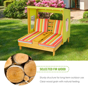 Kids Patio Lounge Chair with Cup Holders and Awning-Multicolor view 9