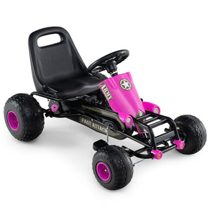 Kids Pedal Go Kart with Steering Wheel and Gear Shifter and Handbrake-Pink