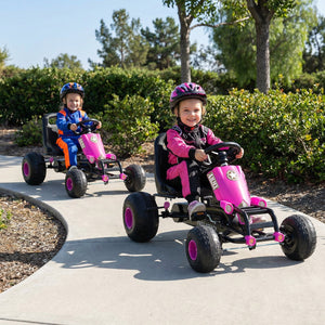 Kids Pedal Go Kart with Steering Wheel and Gear Shifter and Handbrake-Pink view 3