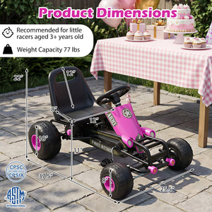 Kids Pedal Go Kart with Steering Wheel and Gear Shifter and Handbrake-Pink view 5