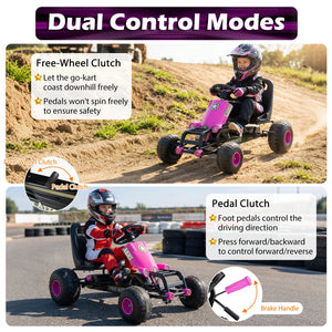 Kids Pedal Go Kart with Steering Wheel and Gear Shifter and Handbrake-Pink view 6