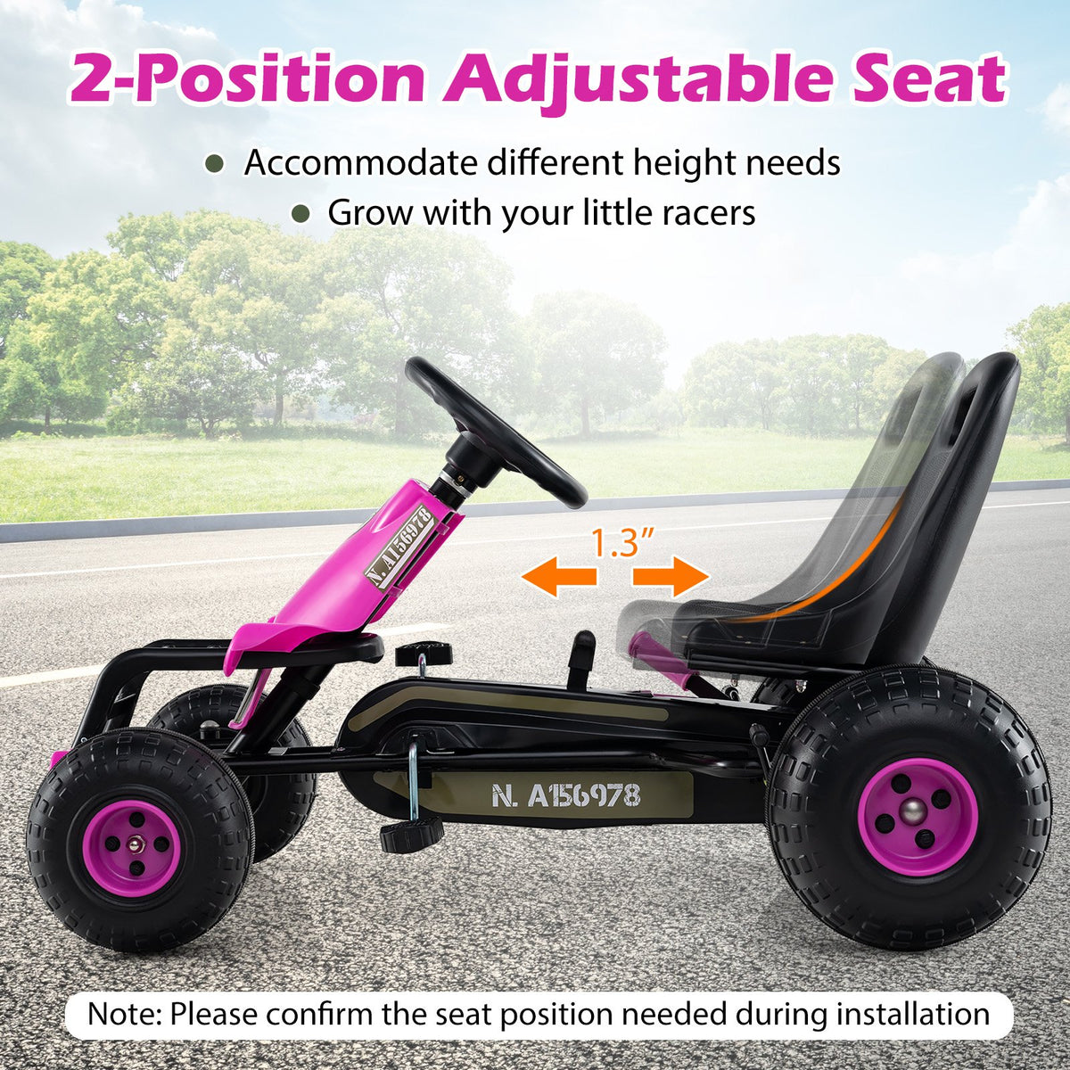 Kids Pedal Go Kart with Steering Wheel and Gear Shifter and Handbrake-Pink view 7