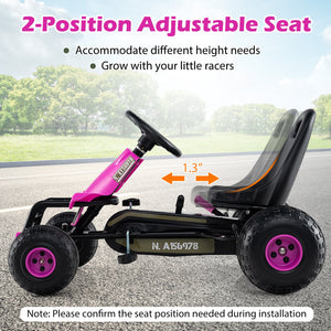 Kids Pedal Go Kart with Steering Wheel and Gear Shifter and Handbrake-Pink view 7