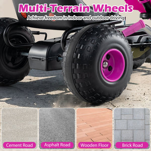 Kids Pedal Go Kart with Steering Wheel and Gear Shifter and Handbrake-Pink view 8