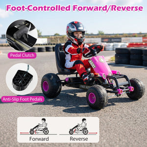 Kids Pedal Go Kart with Steering Wheel and Gear Shifter and Handbrake-Pink view 9