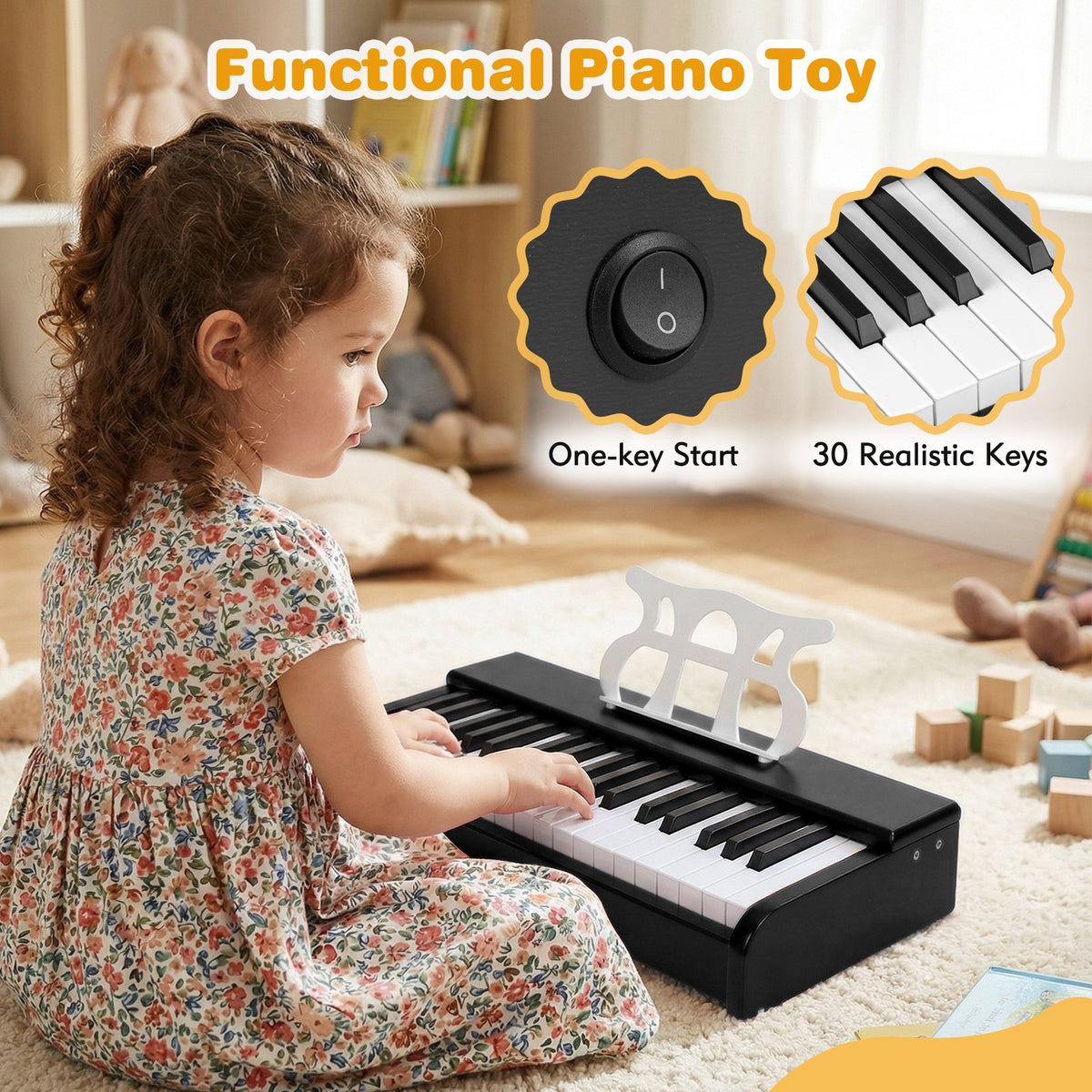 Kids Piano Keyboard 30 Keys Digital Piano with Music Stand for 3+ Years Old Beginners-Black view 6