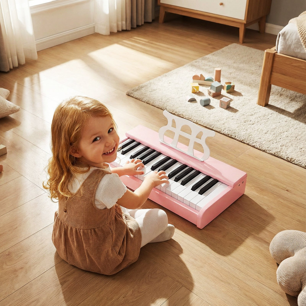 Kids Piano Keyboard 30 Keys Digital Piano with Music Stand for 3+ Years Old Beginners-Pink view 3