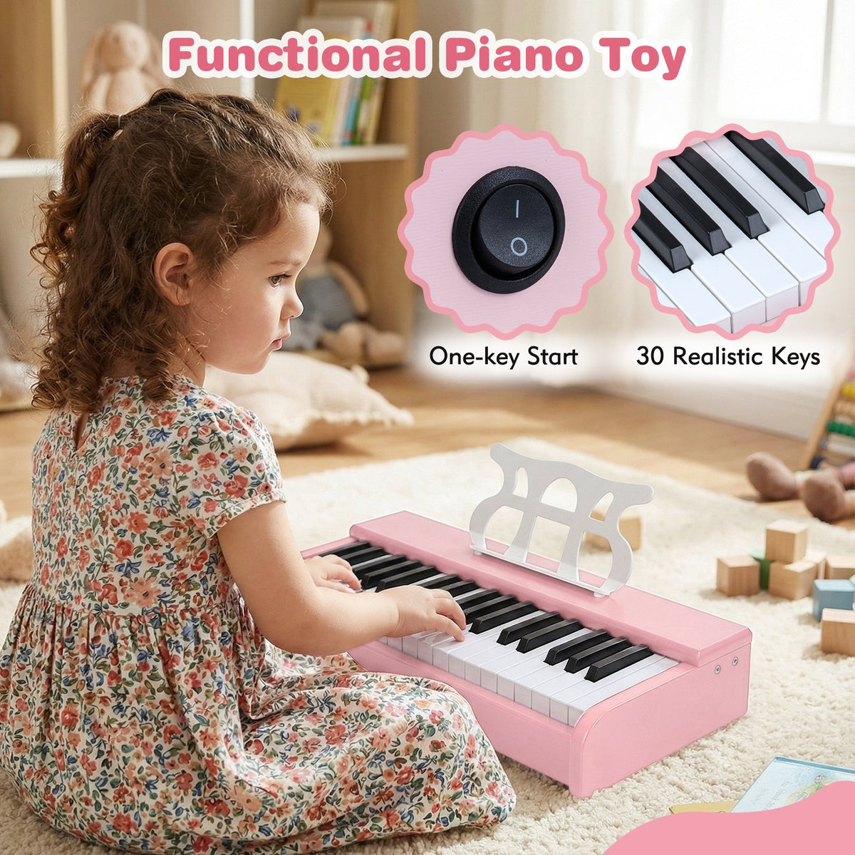 Kids Piano Keyboard 30 Keys Digital Piano with Music Stand for 3+ Years Old Beginners-Pink view 6