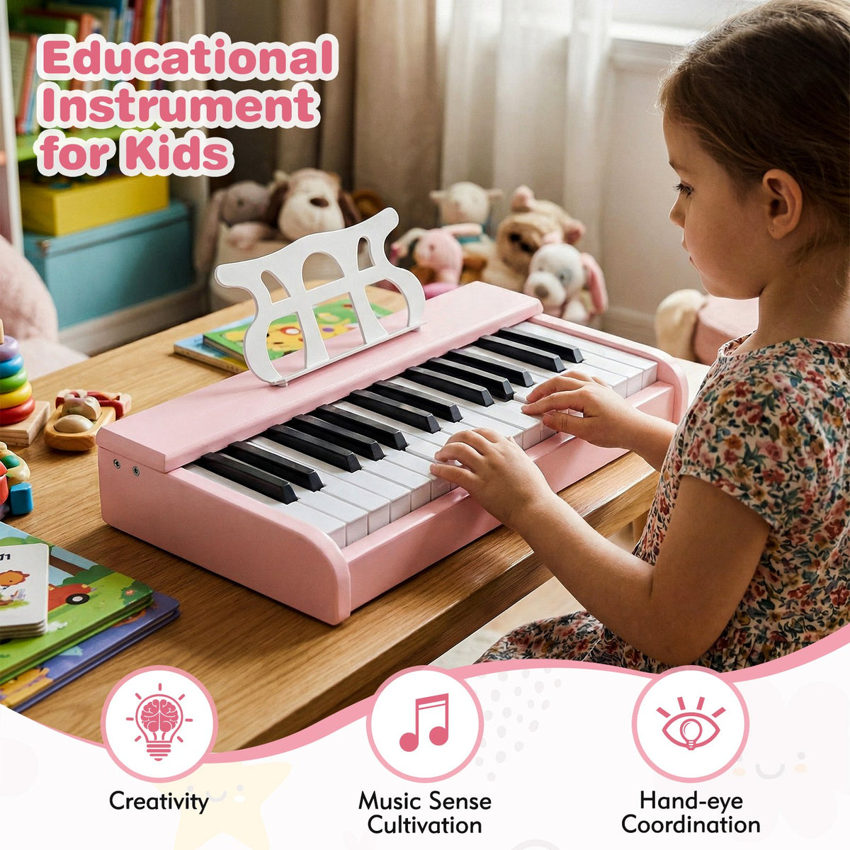 Kids Piano Keyboard 30 Keys Digital Piano with Music Stand for 3+ Years Old Beginners-Pink view 9