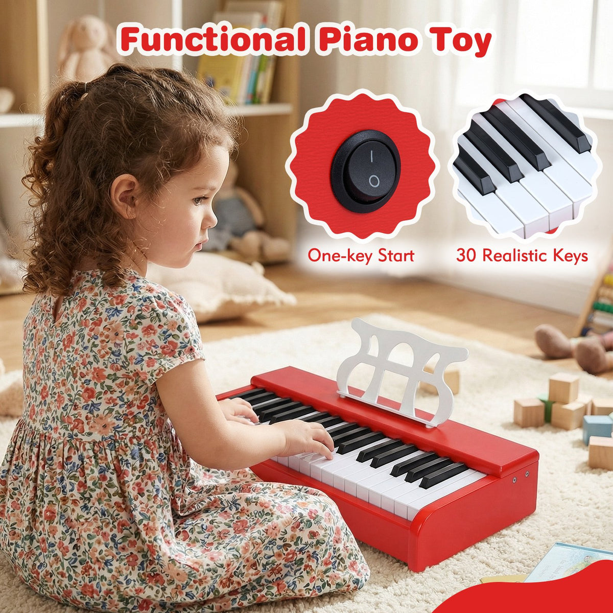 Kids Piano Keyboard 30 Keys Digital Piano with Music Stand for 3+ Years Old Beginners-Red view 6
