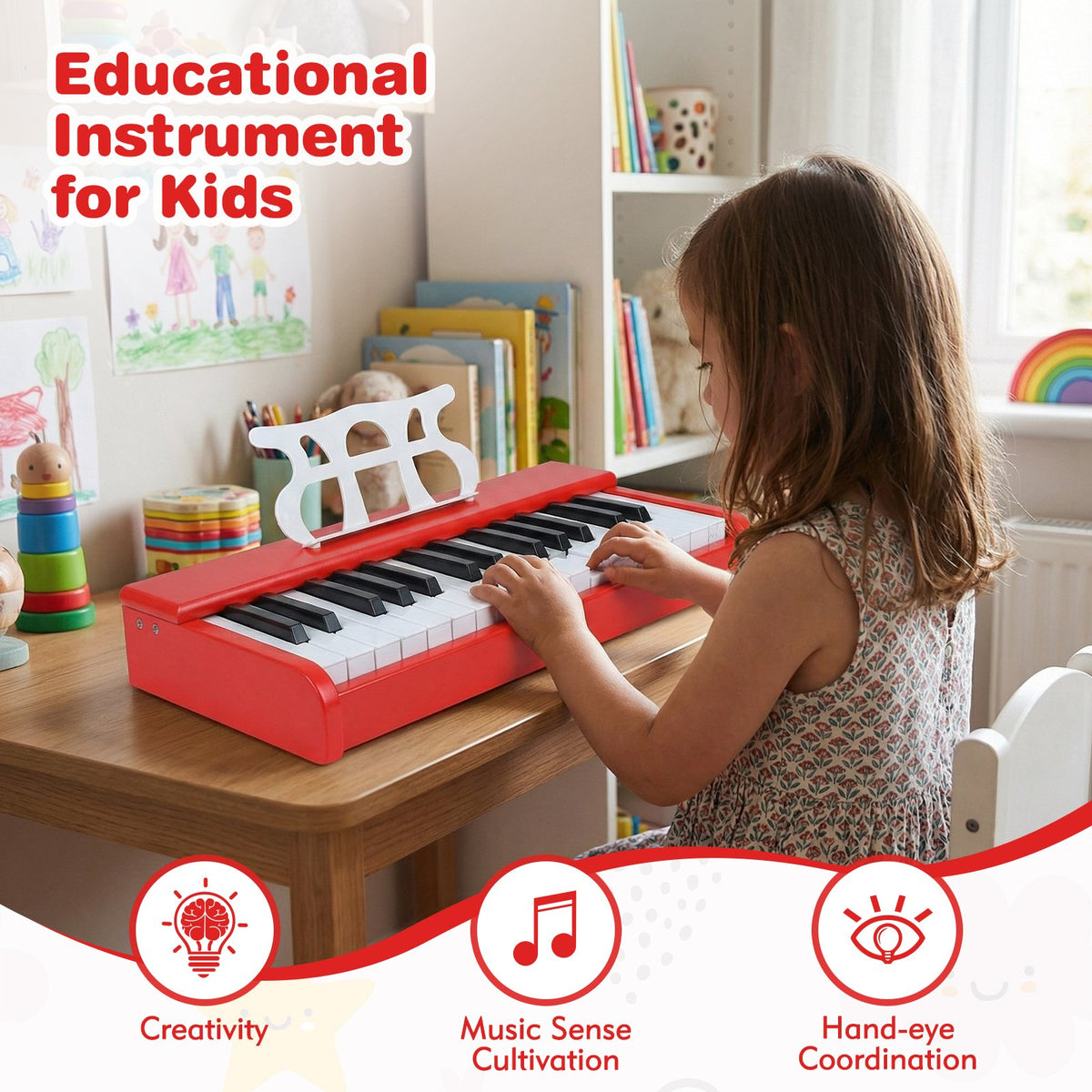 Kids Piano Keyboard 30 Keys Digital Piano with Music Stand for 3+ Years Old Beginners-Red view 9
