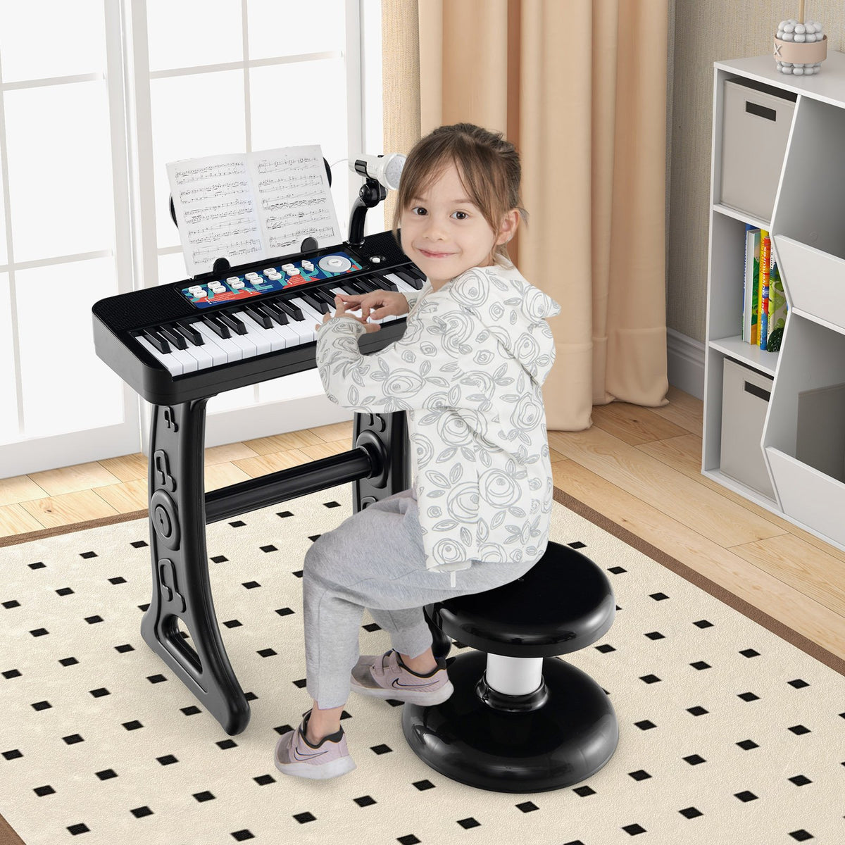 Kids Piano Keyboard 37-Key Kids Toy Keyboard Piano with Microphone for 3+ Kids-Black view 2