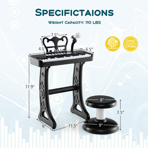 Kids Piano Keyboard 37-Key Kids Toy Keyboard Piano with Microphone for 3+ Kids-Black view 5