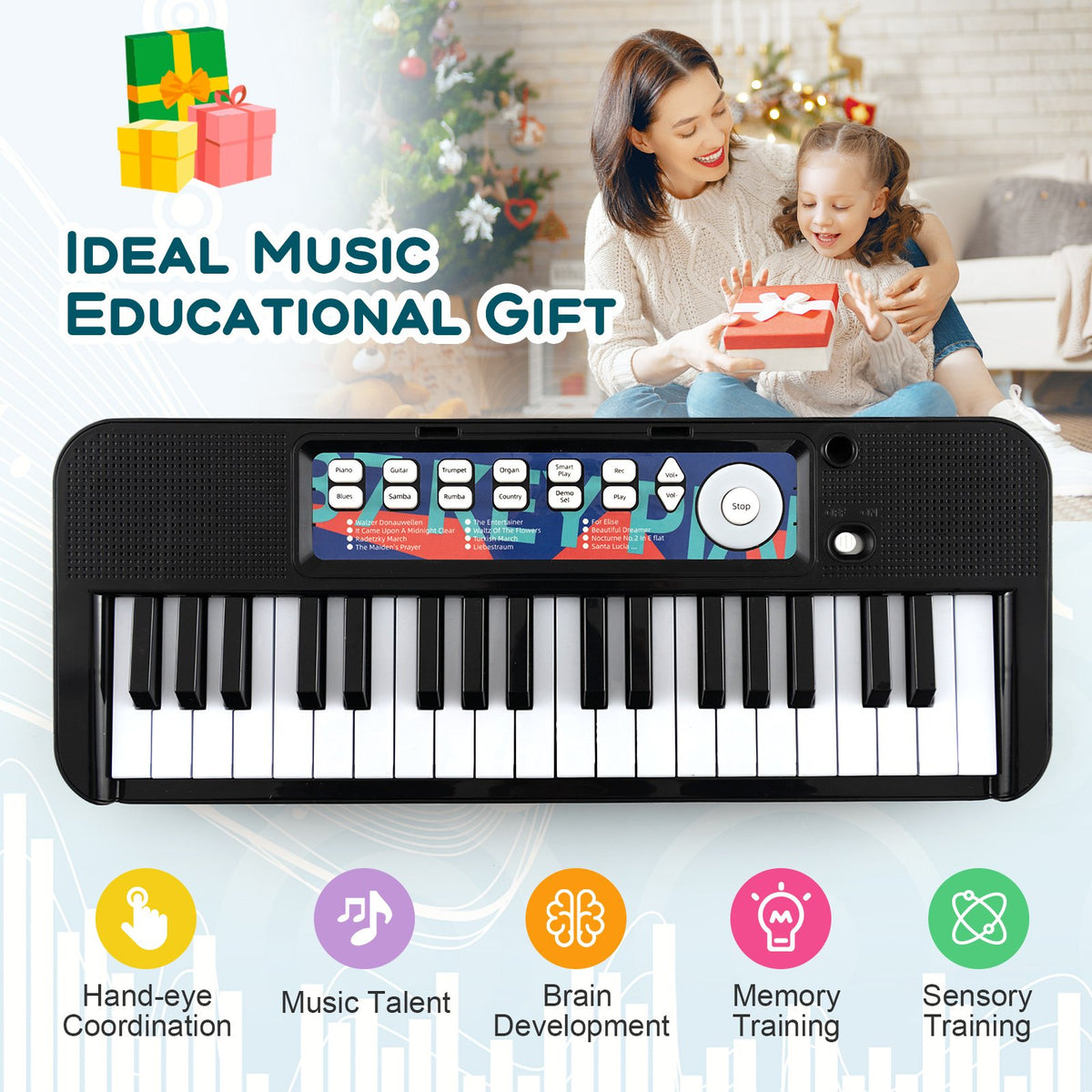 Kids Piano Keyboard 37-Key Kids Toy Keyboard Piano with Microphone for 3+ Kids-Black view 6