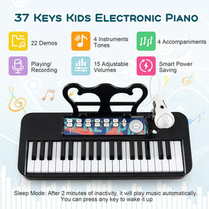 Kids Piano Keyboard 37-Key Kids Toy Keyboard Piano with Microphone for 3+ Kids-Black view 8