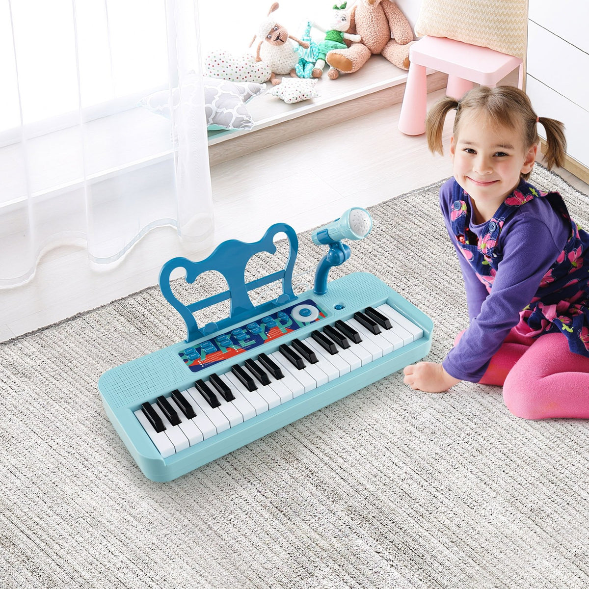 Kids Piano Keyboard 37-Key Kids Toy Keyboard Piano with Microphone for 3+ Kids-Blue view 3