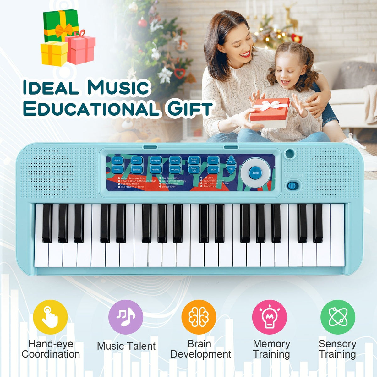 Kids Piano Keyboard 37-Key Kids Toy Keyboard Piano with Microphone for 3+ Kids-Blue view 7