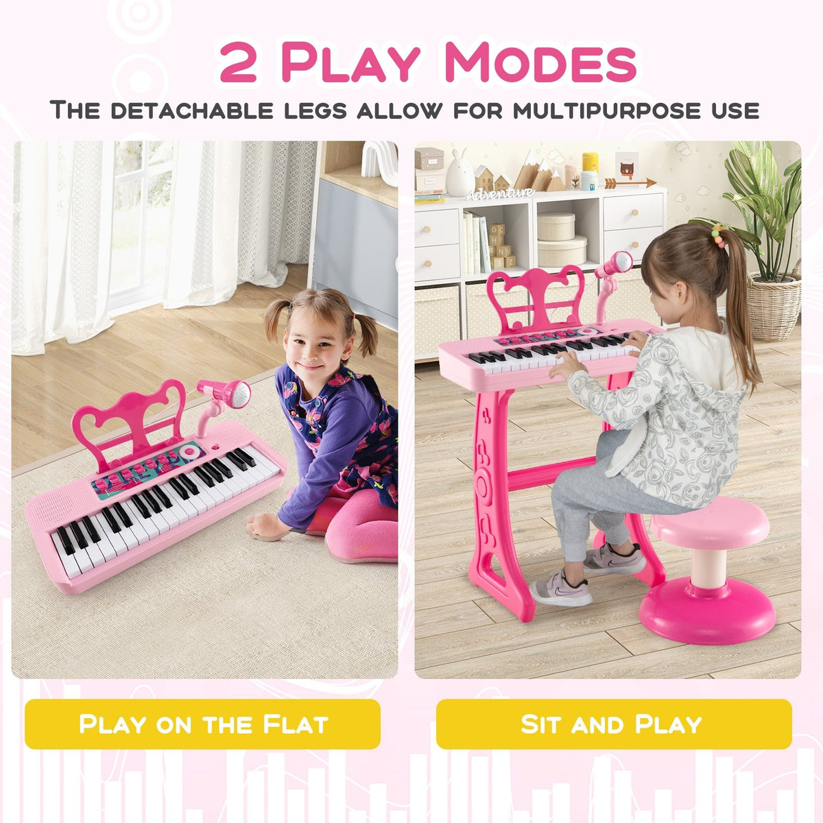 Kids Piano Keyboard 37-Key Kids Toy Keyboard Piano with Microphone for 3+ Kids-Pink view 7