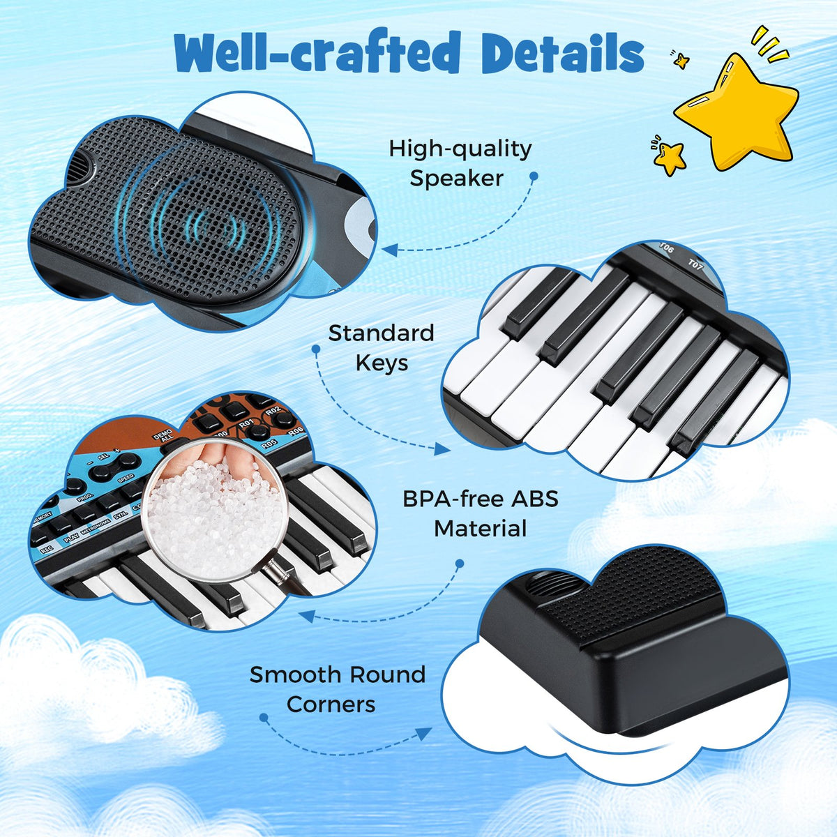 Kids Piano Keyboard 49 Keys Portable Electric Keyboard Piano with 8 Rhythms 8 Tones-Black view 7