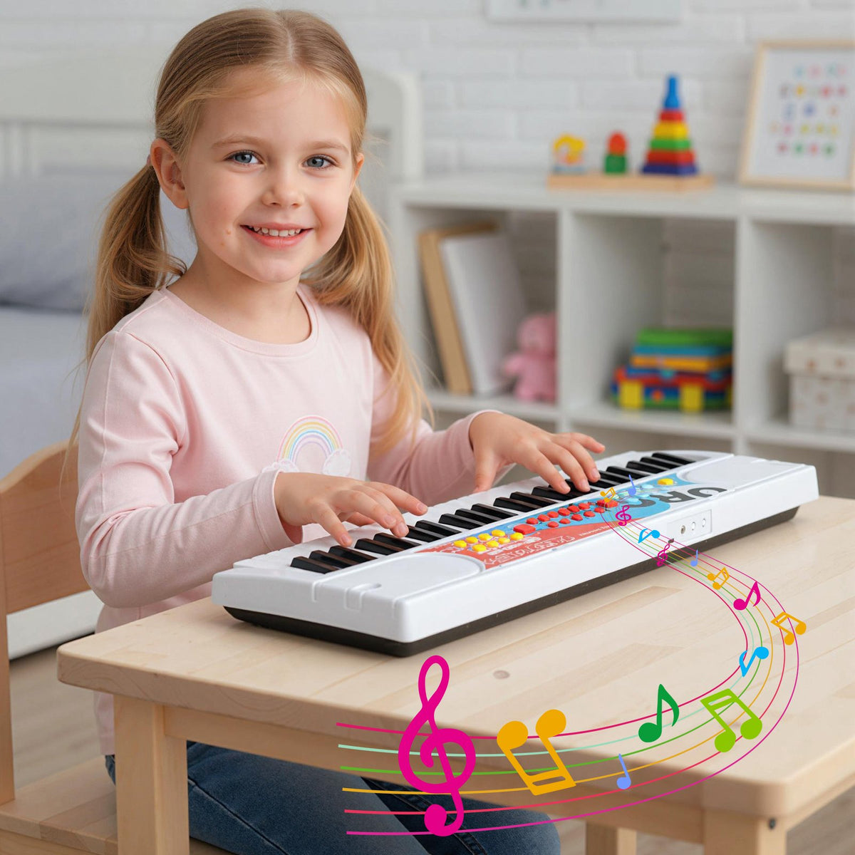 Kids Piano Keyboard 49 Keys Portable Electric Keyboard Piano with 8 Rhythms 8 Tones-White view 2