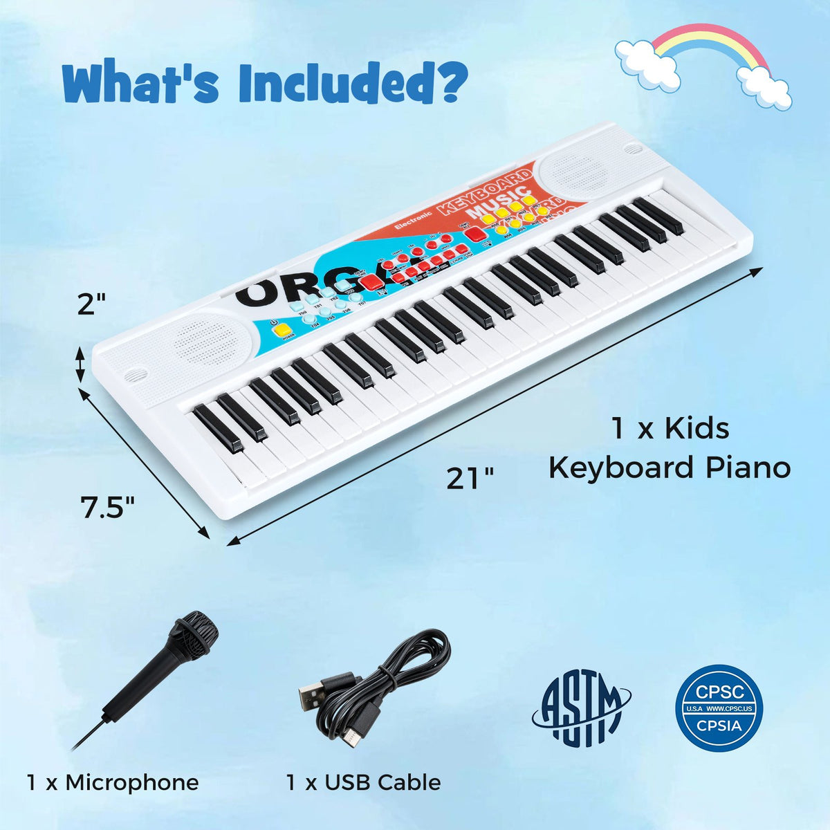 Kids Piano Keyboard 49 Keys Portable Electric Keyboard Piano with 8 Rhythms 8 Tones-White view 5