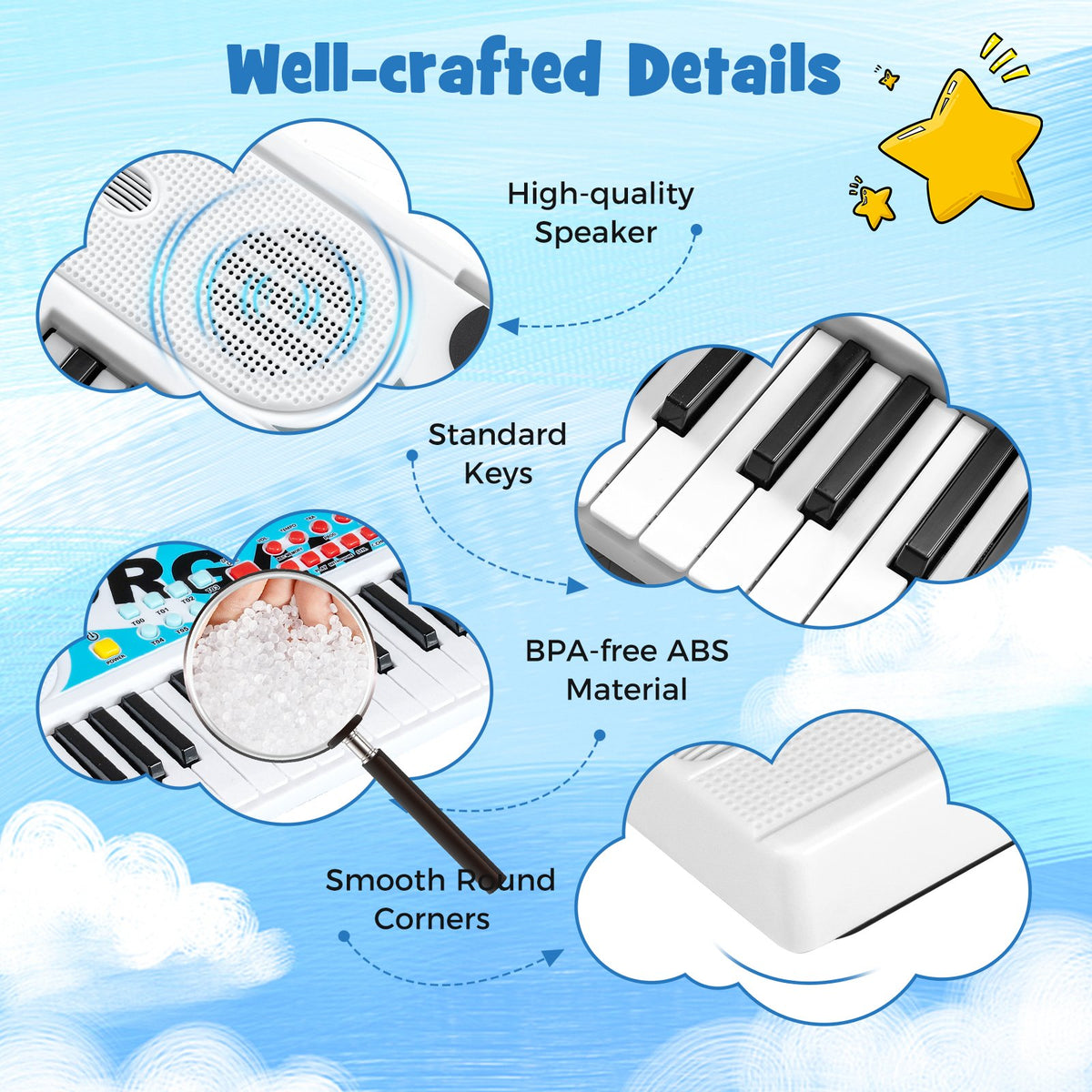 Kids Piano Keyboard 49 Keys Portable Electric Keyboard Piano with 8 Rhythms 8 Tones-White view 8