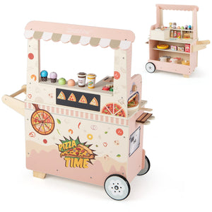 Kids Pizza Food Truck Wooden Pretend Play Snack Cart with Oven-Pink view 4