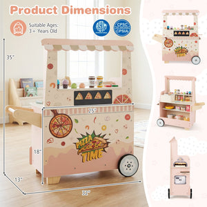 Kids Pizza Food Truck Wooden Pretend Play Snack Cart with Oven-Pink view 5