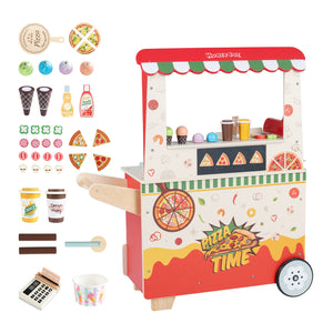 Kids Pizza Food Truck Wooden Pretend Play Snack Cart with Oven-Red view 4