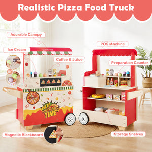 Kids Pizza Food Truck Wooden Pretend Play Snack Cart with Oven-Red view 7