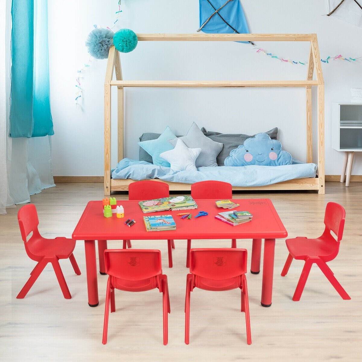 Kids Plastic Rectangular Learn and Play Table-Red view 2