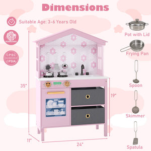 Kids Play Kitchen Children Toy Kitchen Playset with 2 Stoves and Rotation Knobs-Pink view 5
