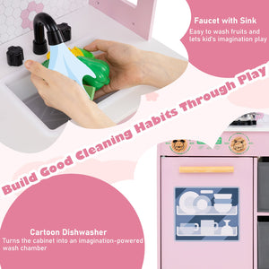 Kids Play Kitchen Children Toy Kitchen Playset with 2 Stoves and Rotation Knobs-Pink view 7