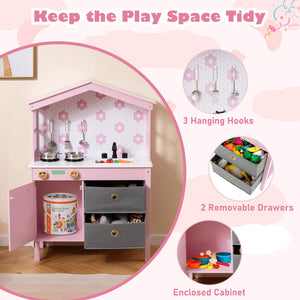 Kids Play Kitchen Children Toy Kitchen Playset with 2 Stoves and Rotation Knobs-Pink view 8