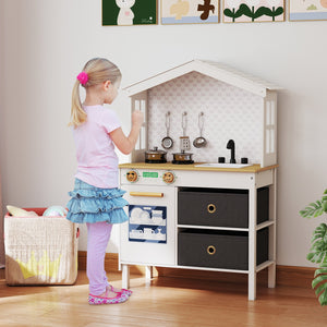 Kids Play Kitchen Children Toy Kitchen Playset with 2 Stoves and Rotation Knobs-White view 3