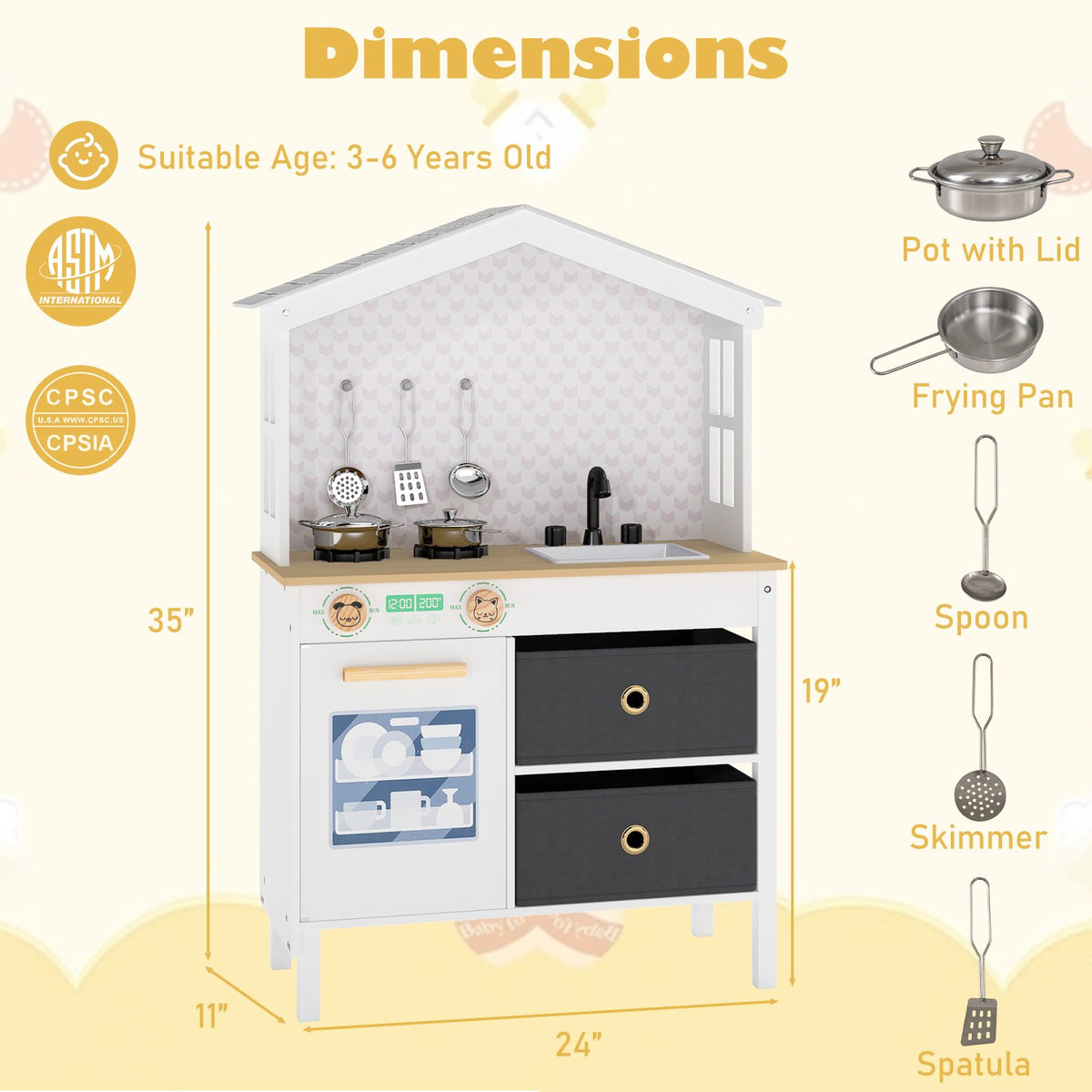 Kids Play Kitchen Children Toy Kitchen Playset with 2 Stoves and Rotation Knobs-White view 5