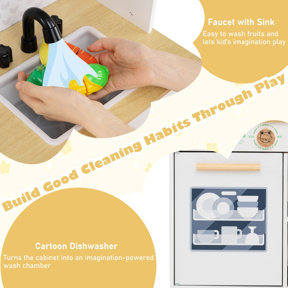 Kids Play Kitchen Children Toy Kitchen Playset with 2 Stoves and Rotation Knobs-White view 7