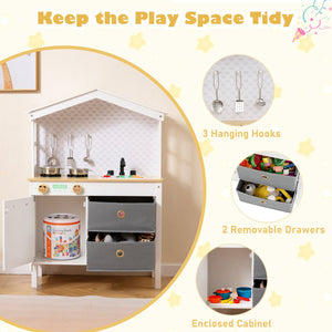 Kids Play Kitchen Children Toy Kitchen Playset with 2 Stoves and Rotation Knobs-White view 8