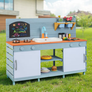 Kids Play Kitchen Set with Stoves for Boys Girls Aged 3-8-Blue view 2