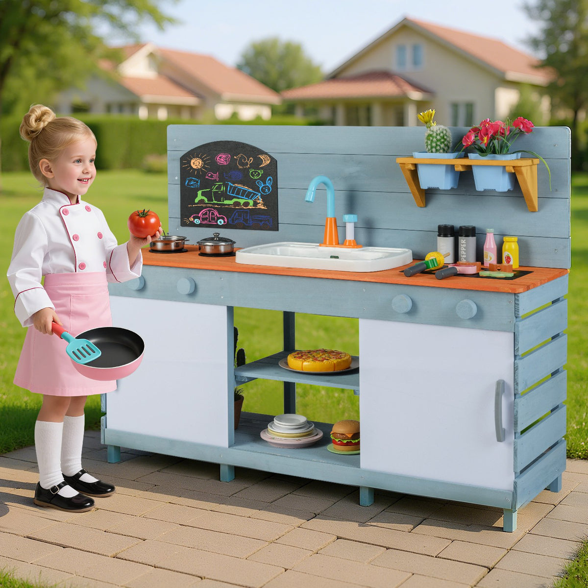 Kids Play Kitchen Set with Stoves for Boys Girls Aged 3-8-Blue view 3