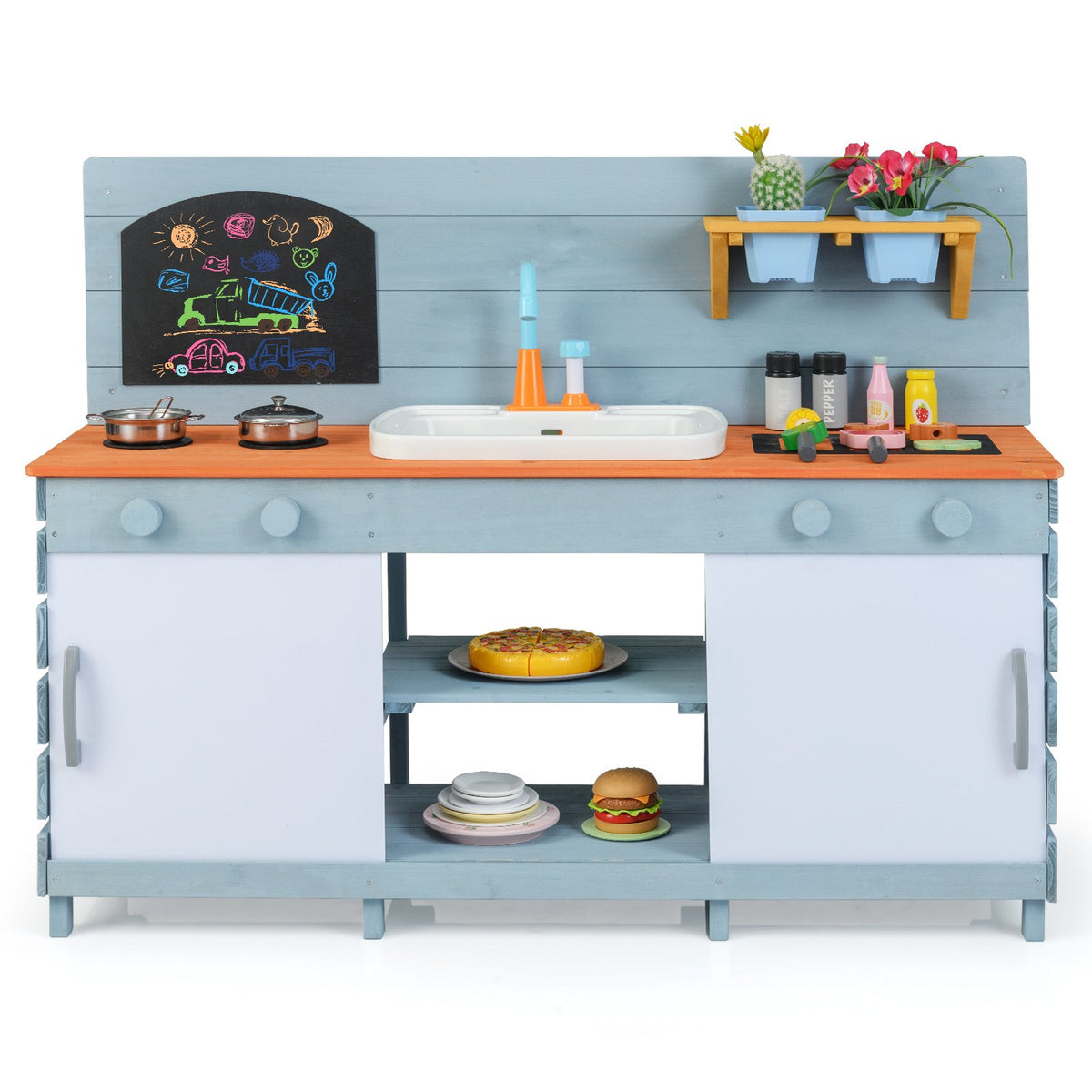 Kids Play Kitchen Set with Stoves for Boys Girls Aged 3-8-Blue view 4