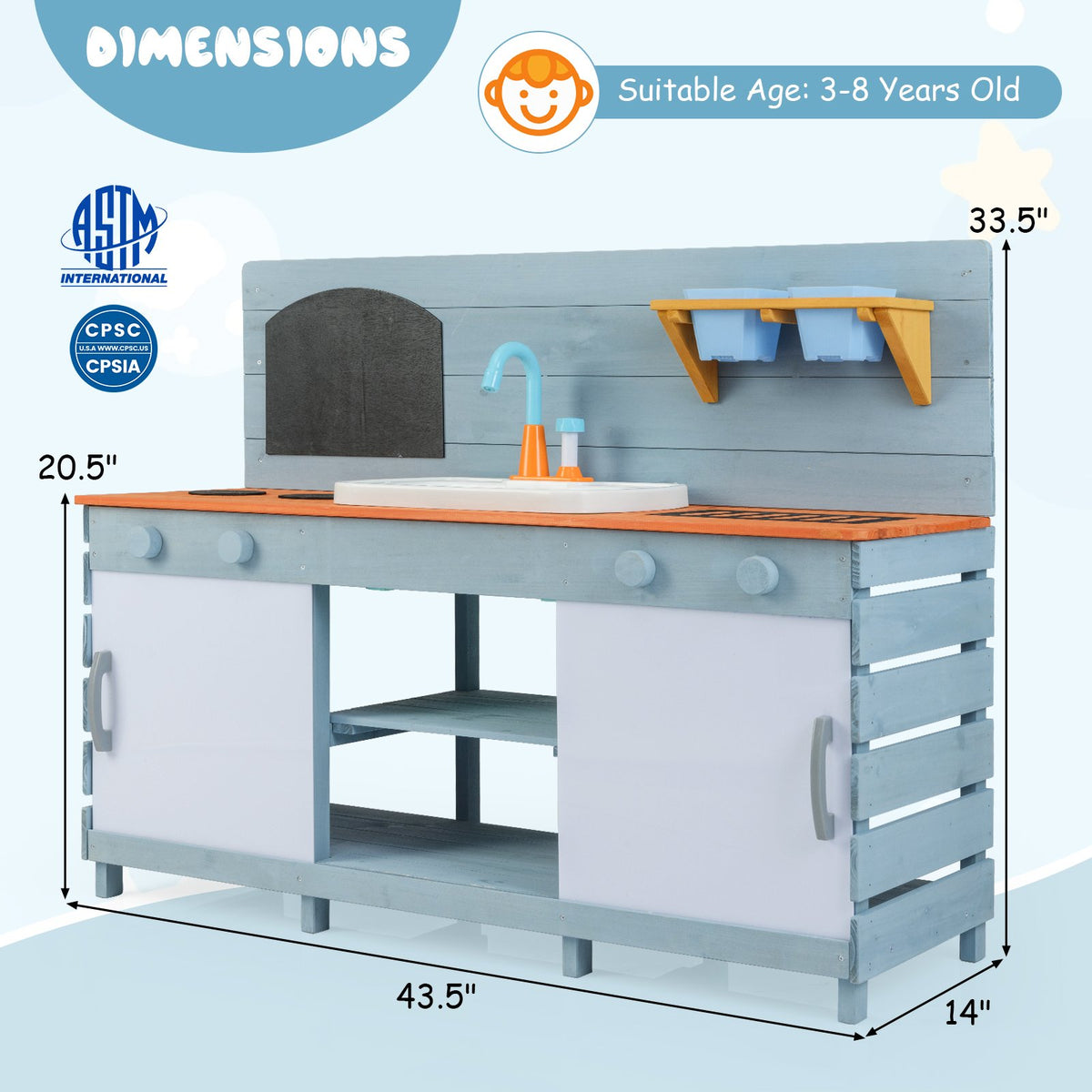 Kids Play Kitchen Set with Stoves for Boys Girls Aged 3-8-Blue view 5