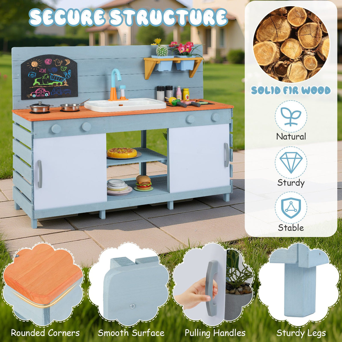 Kids Play Kitchen Set with Stoves for Boys Girls Aged 3-8-Blue view 7