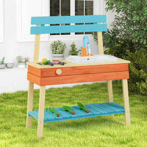 Kids Play Kitchen Set, Wooden Kitchen Playset Chef Pretend Mud Kitchen-Blue view 2