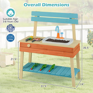 Kids Play Kitchen Set, Wooden Kitchen Playset Chef Pretend Mud Kitchen-Blue view 5
