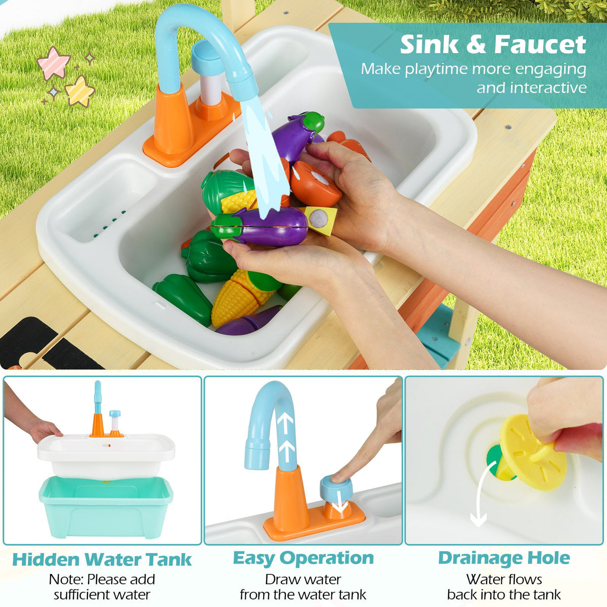 Kids Play Kitchen Set, Wooden Kitchen Playset Chef Pretend Mud Kitchen-Blue view 7