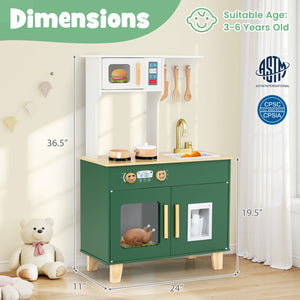Kids Play Kitchen with Microwave and Rotation Knobs for Girls Boys Aged 3-6-Green view 3